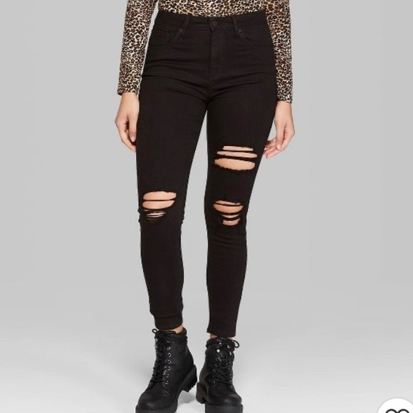 Wild Fable Black Highest Rise Skinny Distressed Jeans - Picture 1 of 15